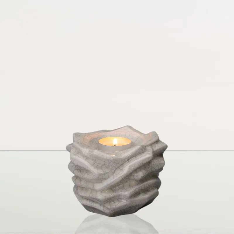 Pulvis Art Urns Candleholder Keepsake Urn in Craquelure ceramic with textured off-white finish