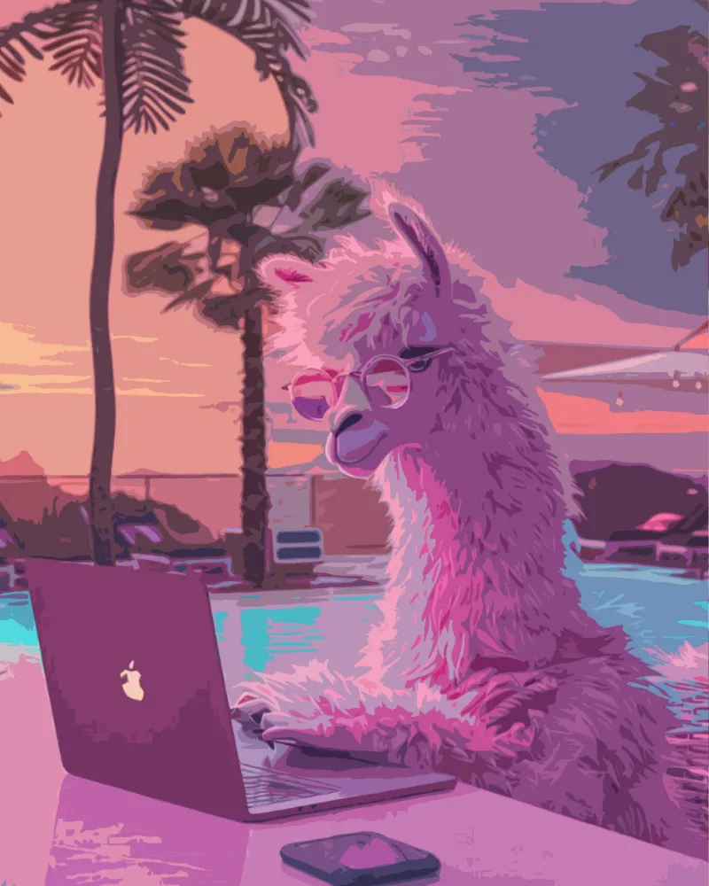 Maikoo Art Alpaca at Work paint by numbers kit showing an alpaca in a whimsical work scene