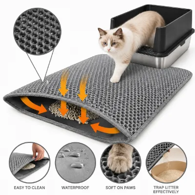 4FurBaby Double-Layer Honeycomb Cat Litter Mat showing waterproof non-slip design