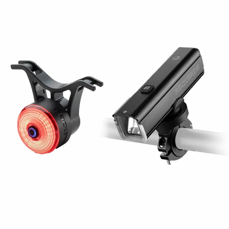 RockBros US Bike Front & Rear Light Set showing 1500-lumen headlight and smart rear light