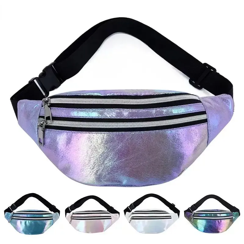 PUPU Sports Holographic Laser Fanny Pack with iridescent finish and adjustable strap
