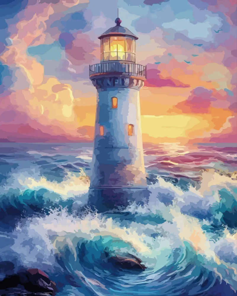 Maikoo Art Beacon light paint by numbers kit featuring lighthouse scene