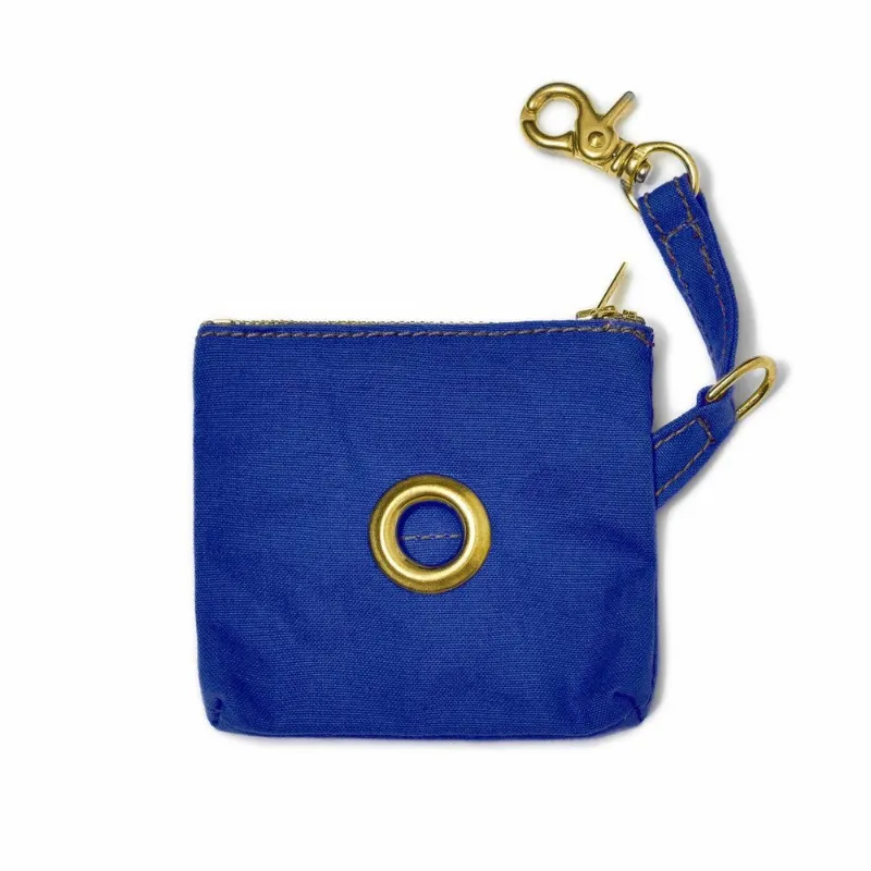 Found My Animal Bright Blue Waxed Cotton Canvas Poop Bag Pouch with brass hardware