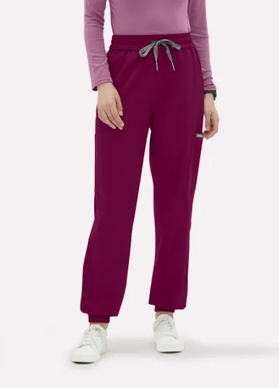 COMENII DynaComfort™ 6-Pocket Jogger Scrub Pant shown front and back, highlighting the jogger cuffs and multiple pockets