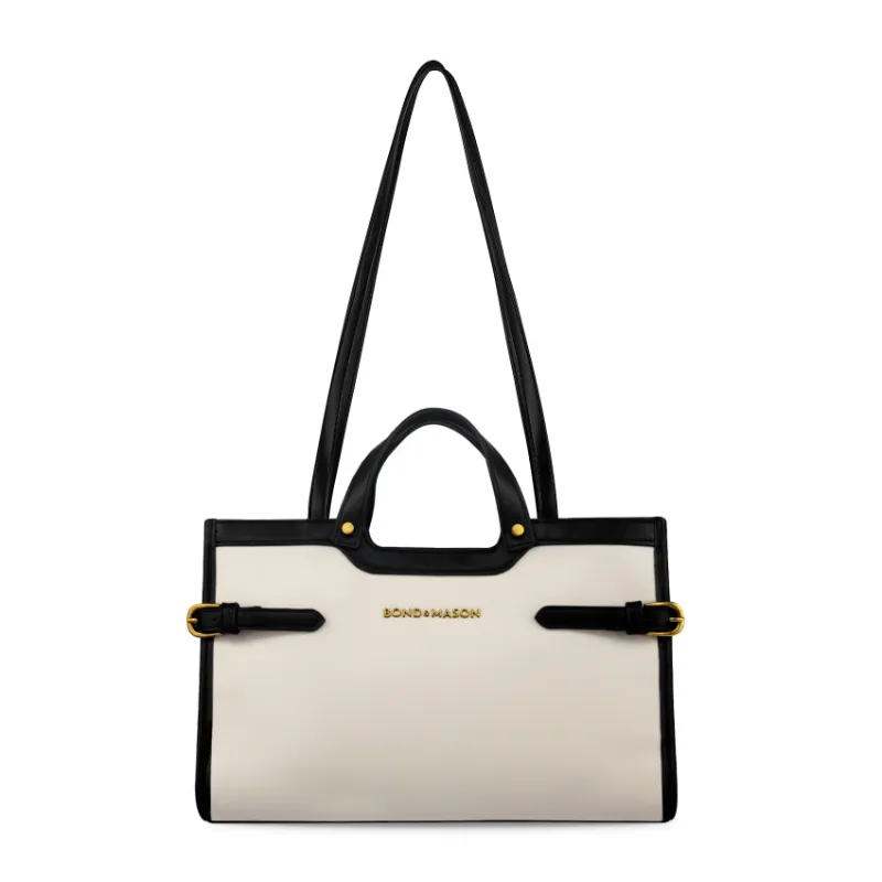Bond & Mason The Elisabeth Tote Bag in white with gold-tone hardware