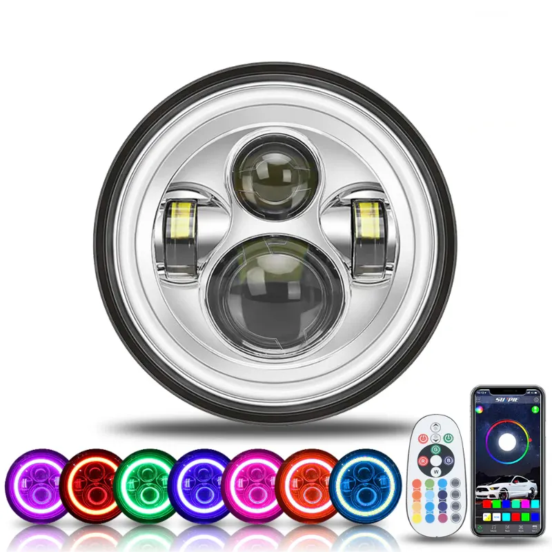 Sunpie 7 inch 36W RGBW LED headlight with halo angel eye ring for Harley-Davidson motorcycle