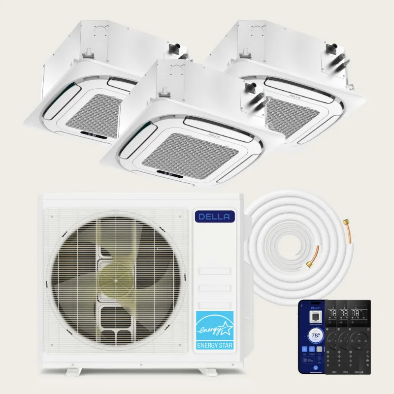 Della Home 27000 BTU tri-zone ceiling cassette mini split air conditioner with three indoor units