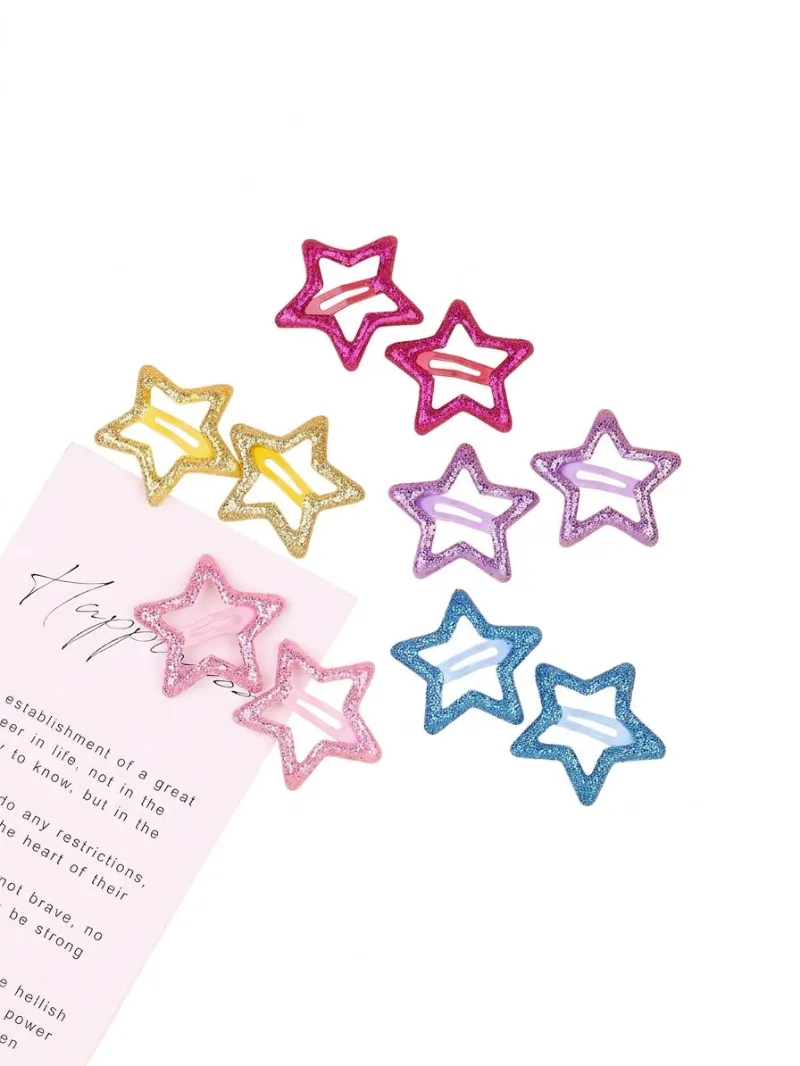 Shoptery Decora Glitter Star Snap Hair Clips Set of 10 Multicolor, glittery star clips in assorted colours