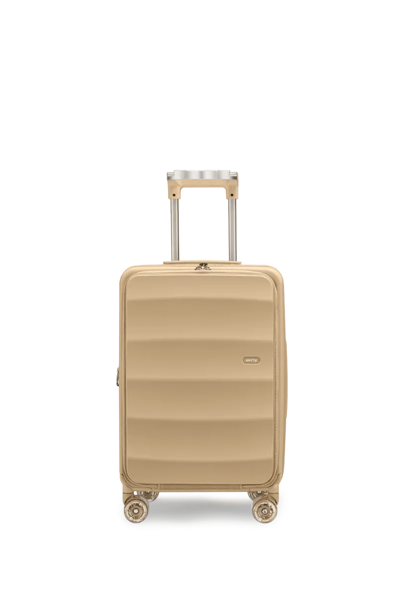 4MYTU Tank Carry-On in Sandstorm front-opening suitcase with polycarbonate shell and spinner wheels