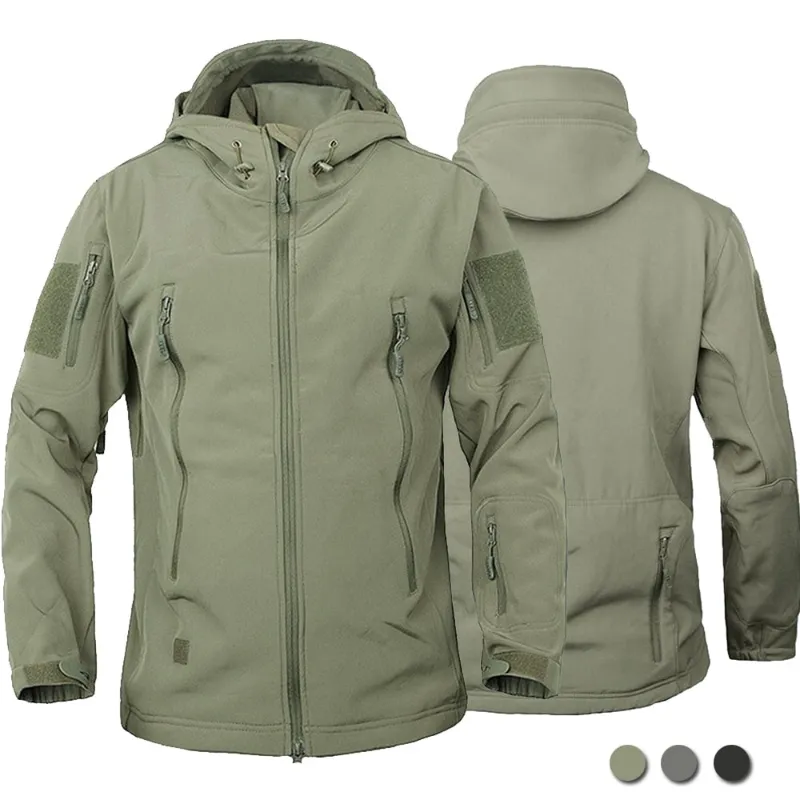 PUPU Sports Men's Tactical Waterproof Hooded Windbreaker Jacket in tactical color with multiple pockets