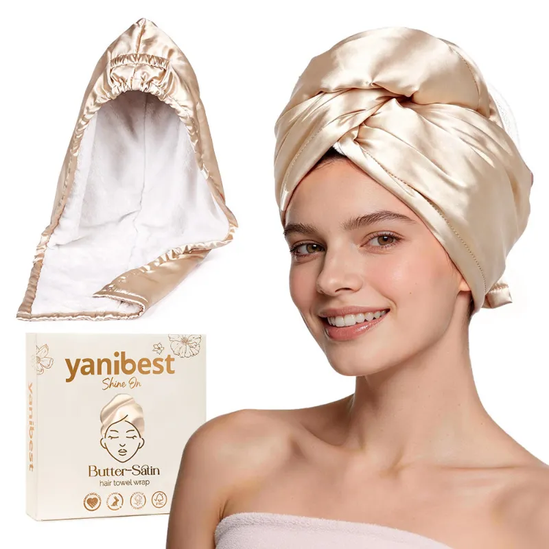 Yanibest Microfiber Hair Towel in golden color, dual-sided towel shown flat