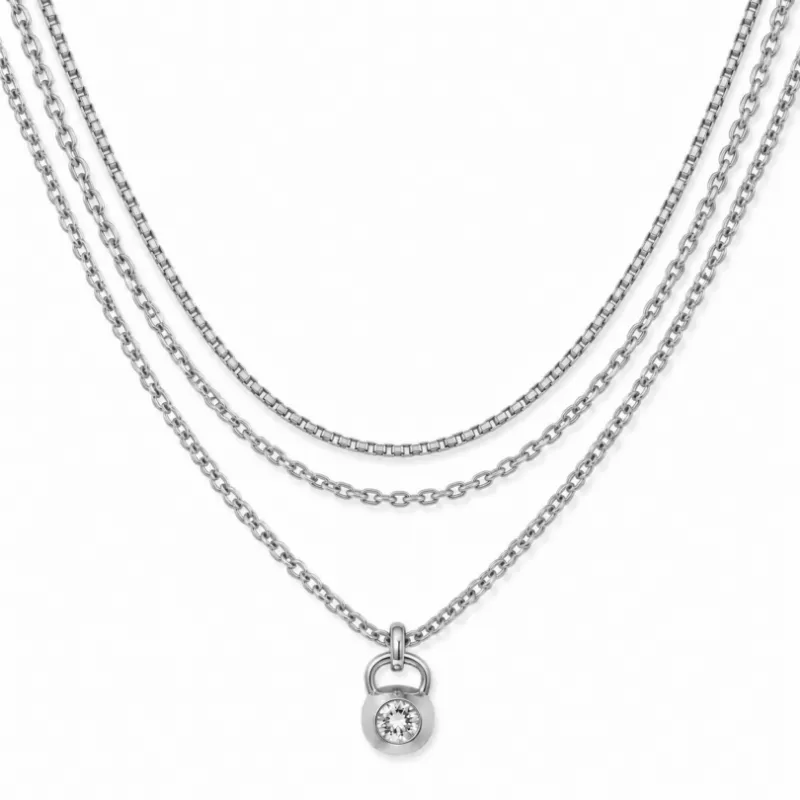 Sleek Fit Jewelry Trinity Set in silver, three different chain textures layered.