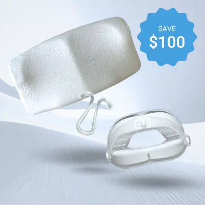 SnoreLessNow Snore No More Bundle, collection of anti-snoring pillow, nasal dilator, and mouth guard