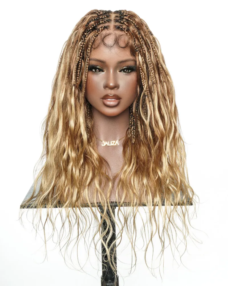 Jaliza Michelle 22 inch Salon-Style Balayage Ombre 1B-30-30/27-27 Glueless Boho Box Braided Wig on model