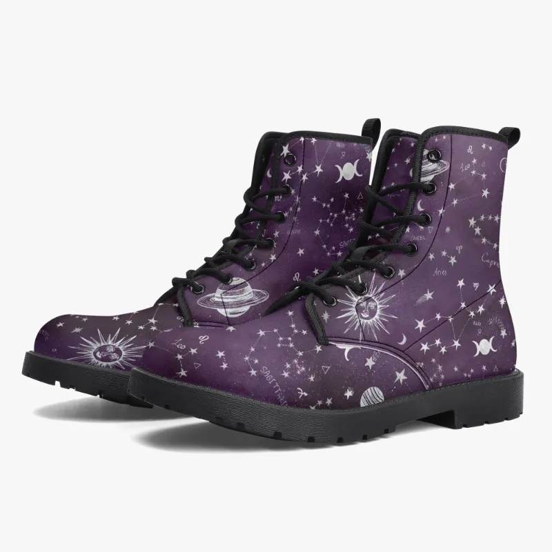 Spirit Nest Astrology Map Pink Leather Boots featuring star constellation design