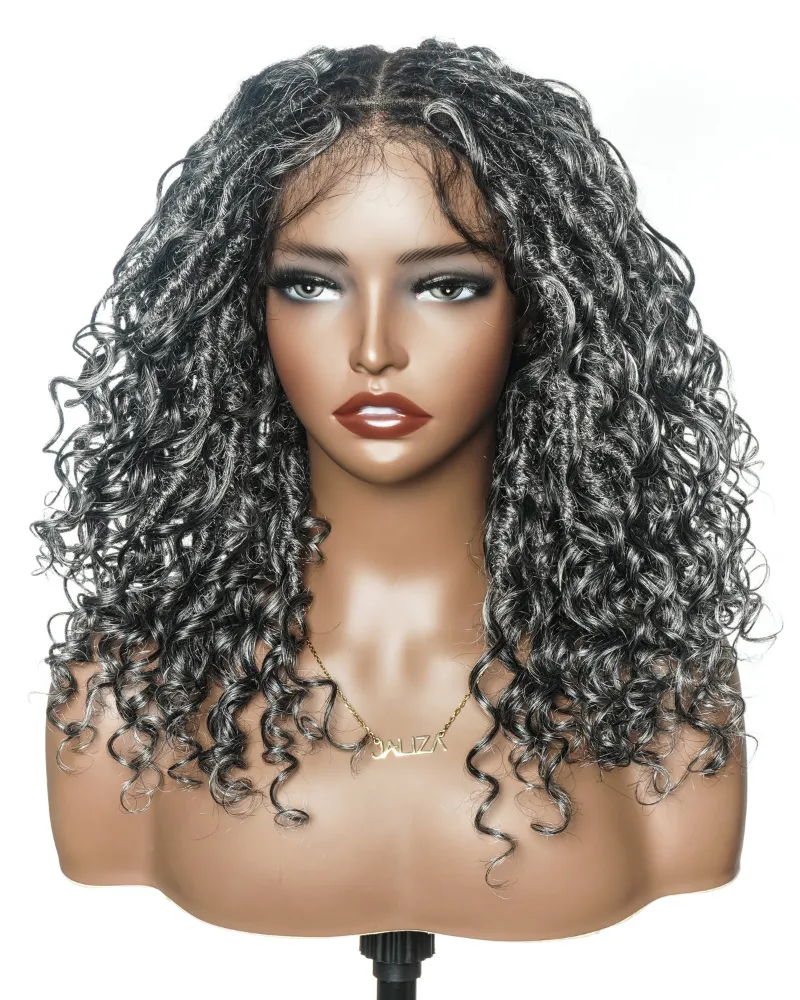 Jaliza Lola 16 inch Pre Bleached Salt & Pepper Boho Locs Wig with human hair and synthetic fiber boho curls
