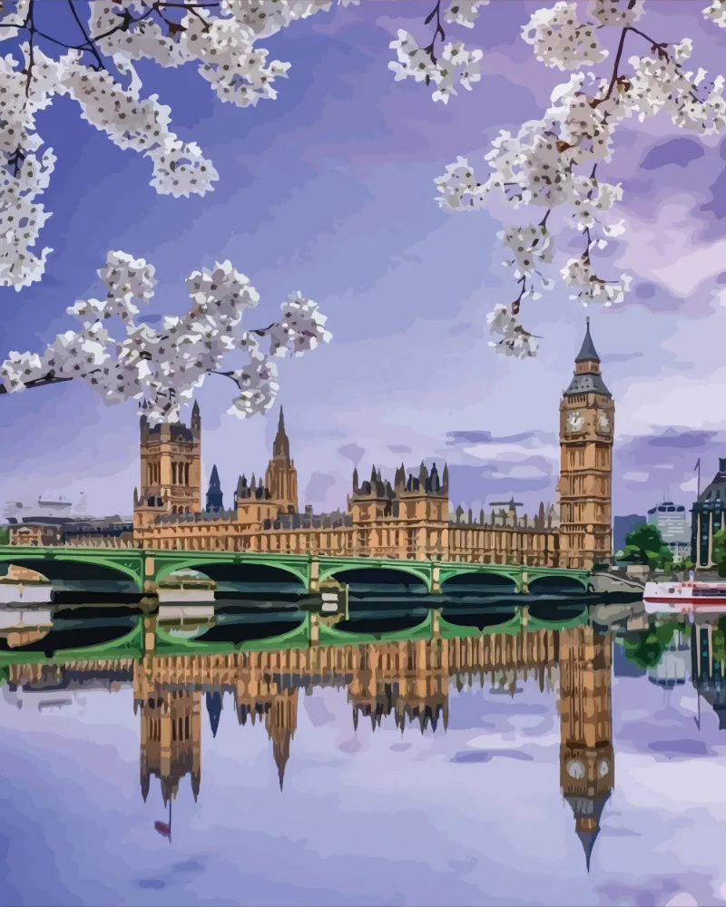 Maikoo Art Big Ben in London paint by numbers kit showing iconic clocktower scene