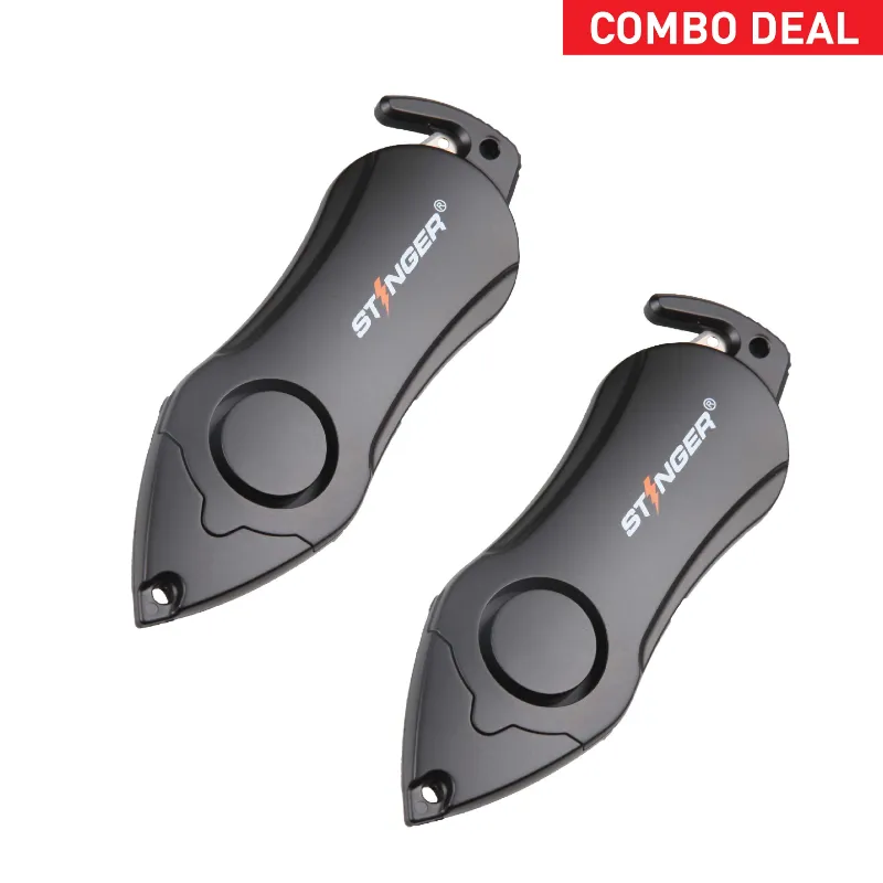 The Stinger Tools personal alarm emergency tool set with glass breaker and seat belt cutter, two pieces
