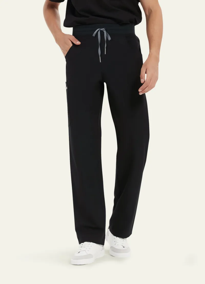 COMENII ProEase™ Essential Scrub Pant in Black, full-length view showing straight leg and waistband