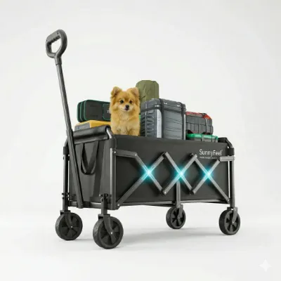 SunnyFeel Outdoor 350lb Lightweight Folding Wagon, a compact folding utility cart with swivel wheels and telescopic handle