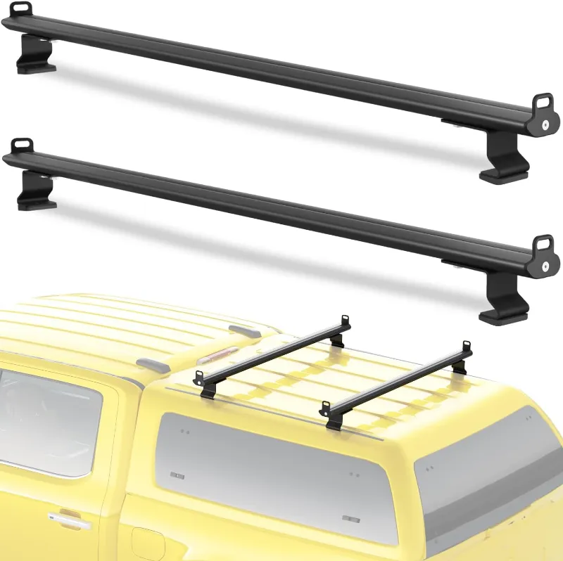 Tesstudio 57 Inch Universal Roof Ladder Rack Cross Bars installed on pickup truck cap