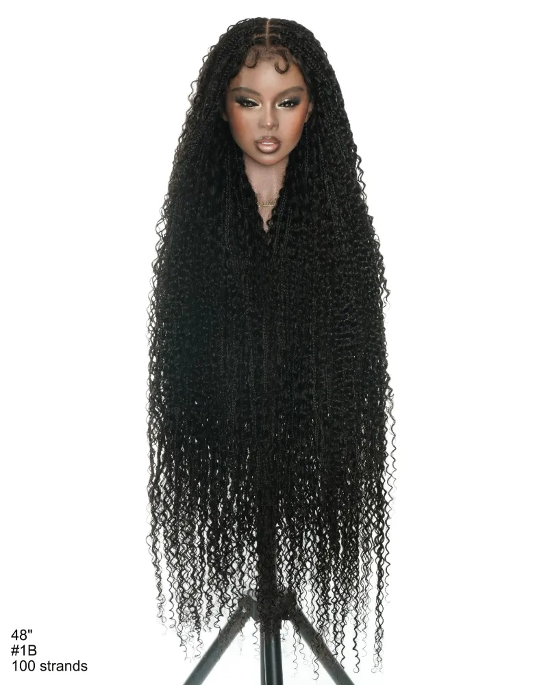 Jaliza Celia Water Wave Full Lace 48 inch Bora Bora Braided Wig showing long flowing braids with boho curls