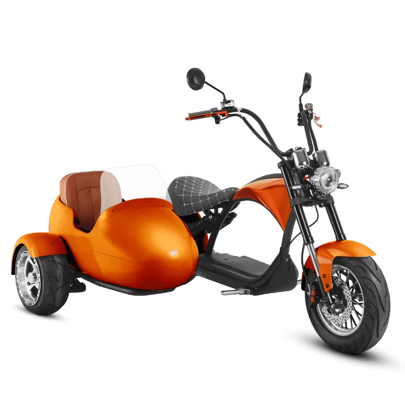 Eahora E-scooter M1P with Sidecar in Orange, retro chopper scooter with attached sidecar