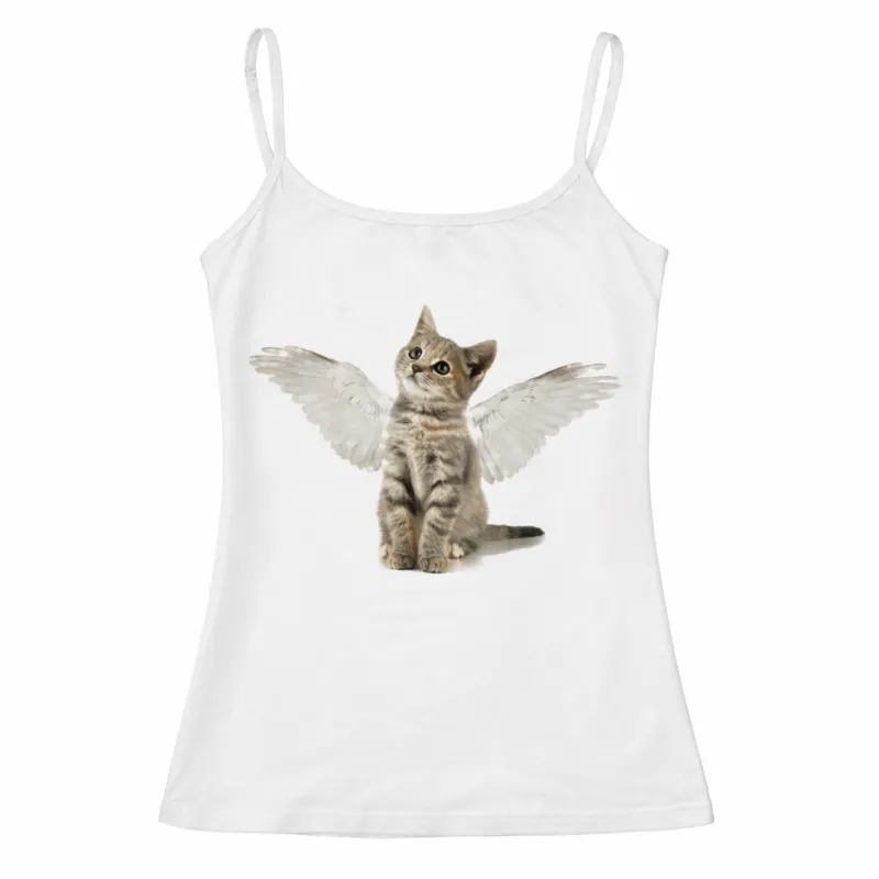 Shoptery Fairy Kei Angel Kitten Graphic Spaghetti Strap Cami Tank Top, cropped star-print cami