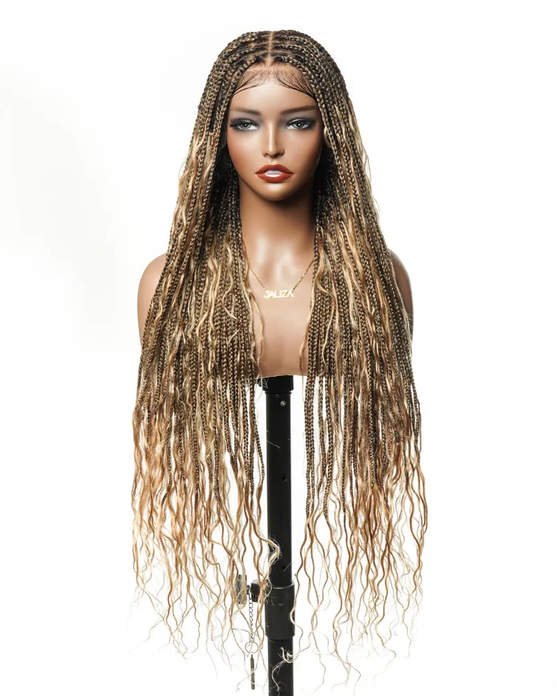 Jaliza 30 Inch Swiss HD Full Lace Human Hair Boho Box Braided Wig showing extra long braids