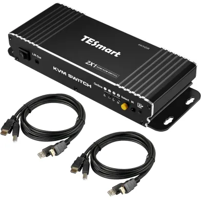 TESmart HDMI KVM Switch 2 in 1 Out 4K@60Hz with two included KVM cables and remote control