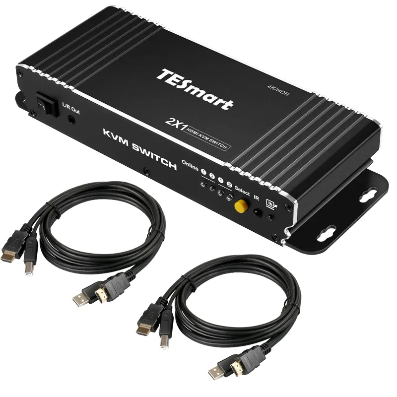 TESmart HDMI KVM Switch 2 in 1 Out 4K@60Hz with two included KVM cables and remote control