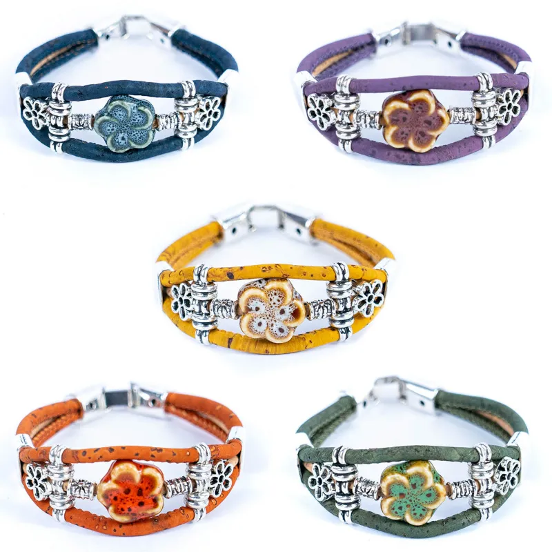 Corkadia colored porcelain beads handmade friendship bracelet BR-501-MIX-5 shown on a wrist