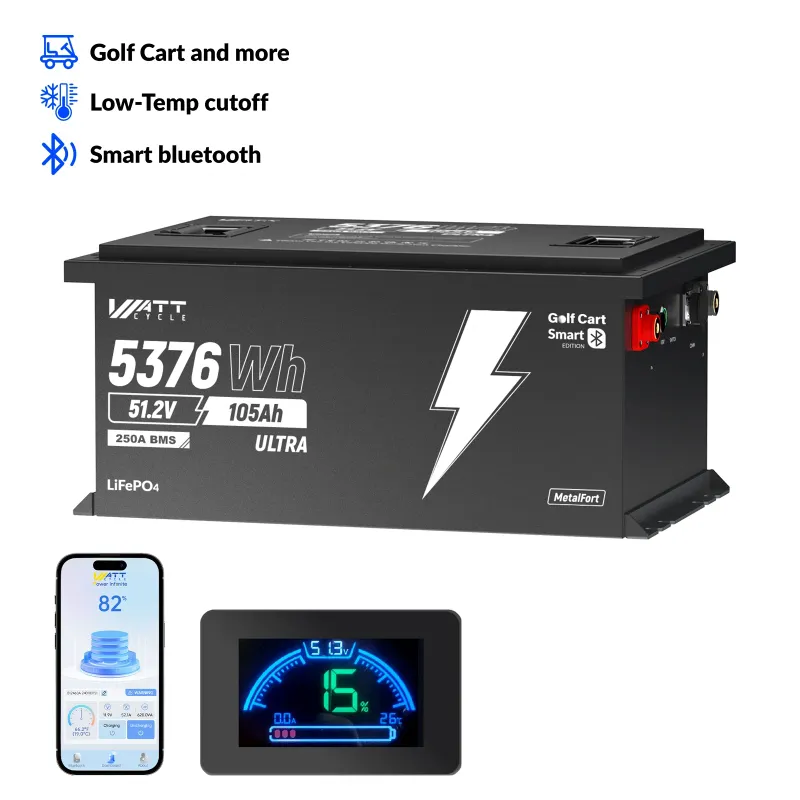 Wattcycle V2 48V 105Ah Golf Cart Bluetooth LiFePO4 Lithium Battery with 250A BMS