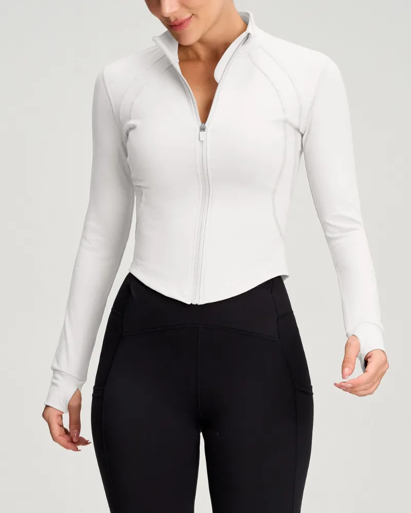 QUEENIEKE Crop Full Zip Up Jackets 232103 in solid color