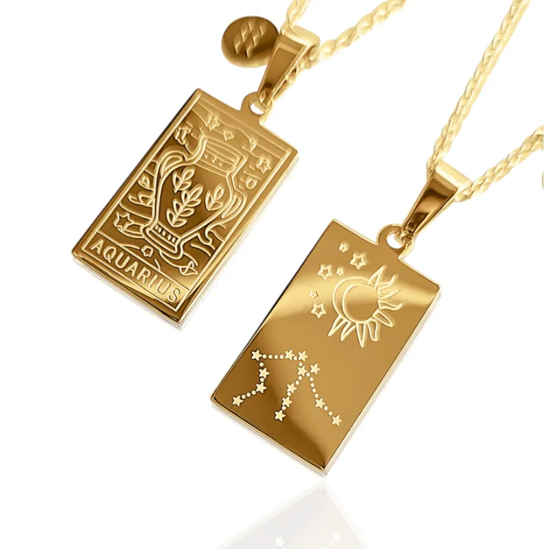 DORSYA Aquarius Zodiac Constellation Necklace with reversible pendant showing constellation and tarot design