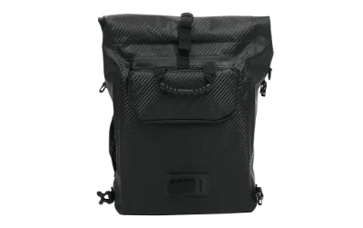 Heybike Waterproof Pannier Bag, black convertible bag with roll-top and shoulder strap