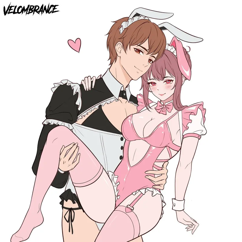 Velombrance bunny maid couple cosplay costume in pink and black