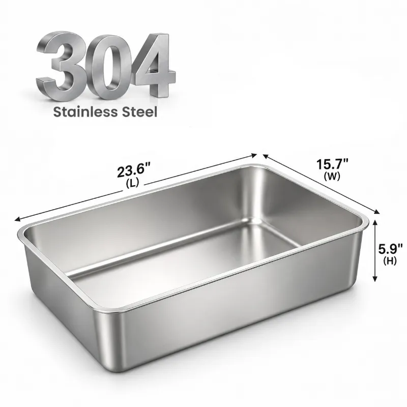4FurBaby XXL 304 Stainless Steel Cat Litter Box Base Pan replacement part with rounded corners