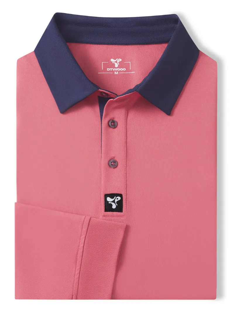 DTWOOO Tech Pique Long Sleeve Golf Polo in cranberry with classic collar
