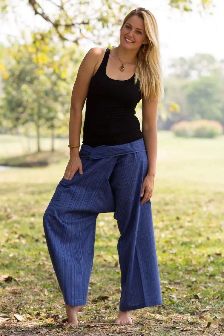 Hippie Pants Royal Blue Fisherman Pants, wrap-style cotton pants with pocket