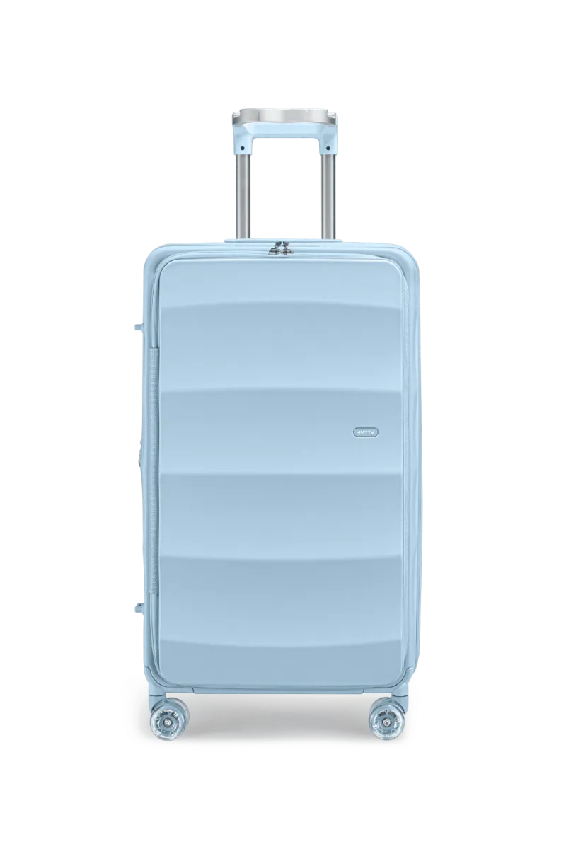 4MYTU Tank Trunk in Delicate Blue showing 27-inch top-opening trunk suitcase