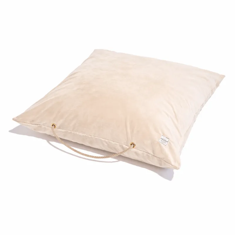 Found My Animal Beige Washable Velvet Dog Bed with brass grommets and rope handles