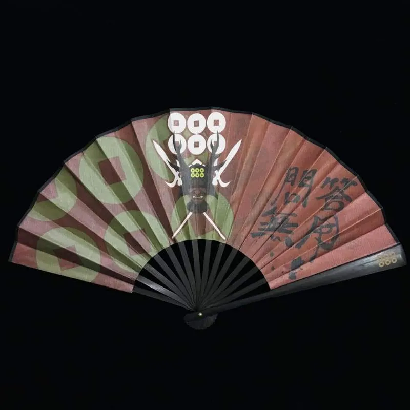 Foxtume Japanese Folding Fan 【Sanada Yukimura】 red and blue silk fan with family crest