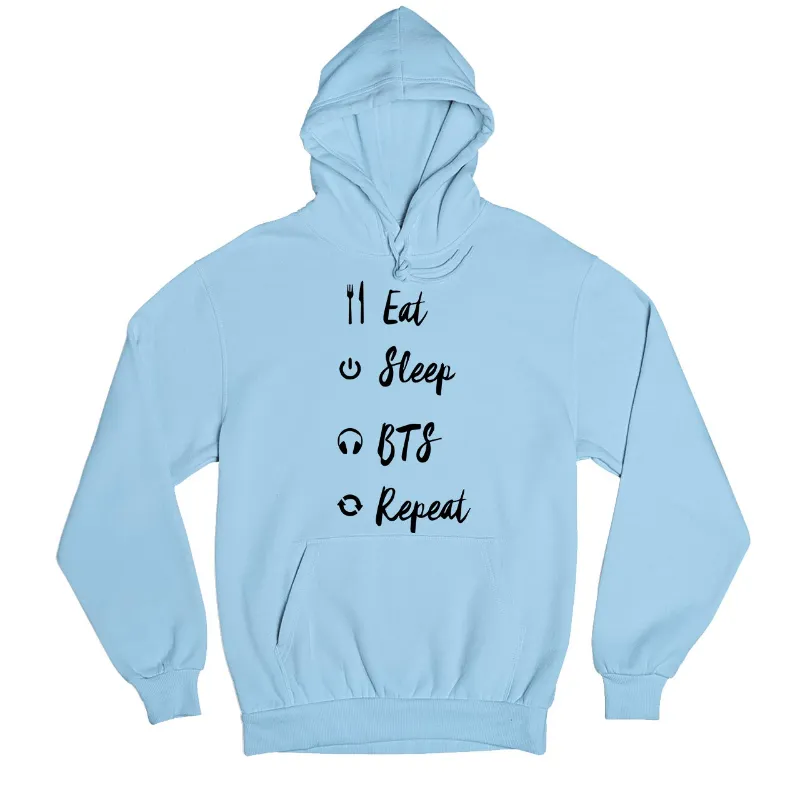 The Banyan Tee US BTS Hoodie - Eat Sleep Repeat pullover fleece hoodie in purple