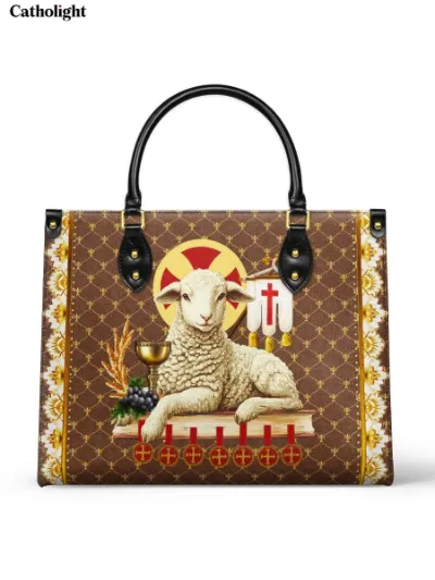 Catholight Agnus Dei Leather Bag with Lamb of God religious artwork