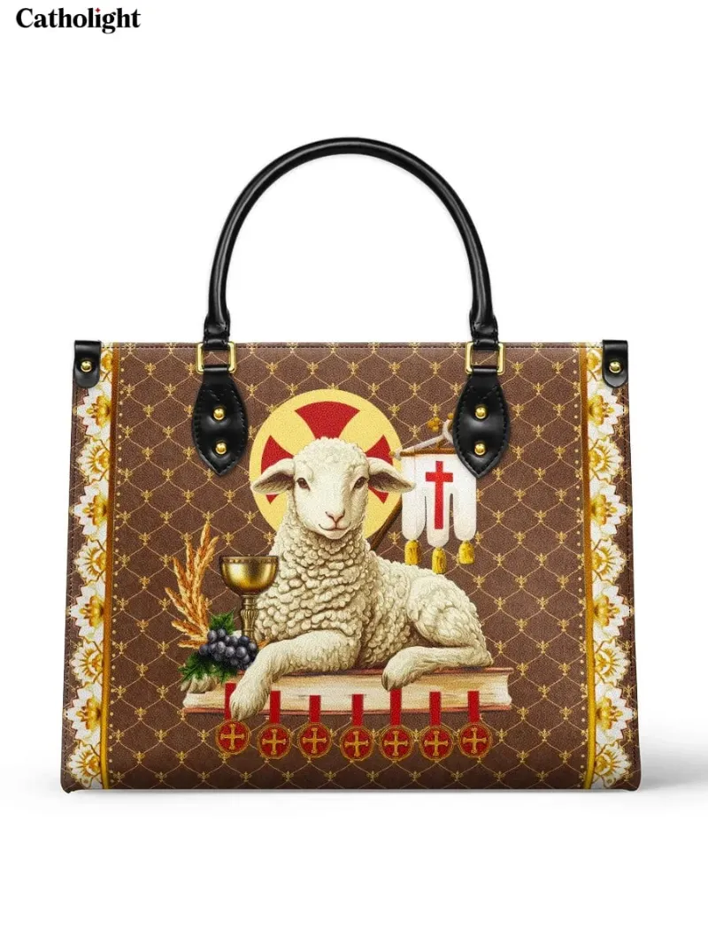 Catholight Agnus Dei Leather Bag with Lamb of God religious artwork