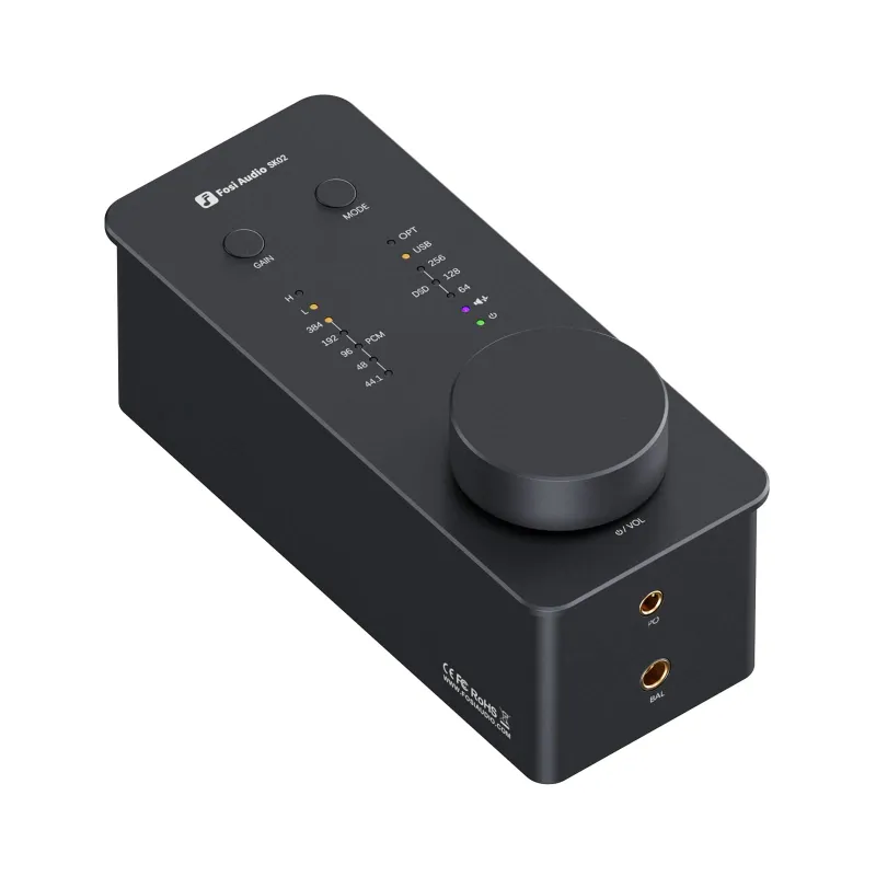 Fosi Audio SK02 Desktop DAC Headphone Amplifier with multi-function control knob and dual outputs