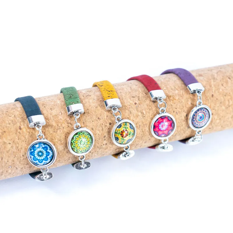 Corkadia A Touch of Portugal: Handmade Cork Bracelet with Tile Art, a cork bracelet with colorful tile accents