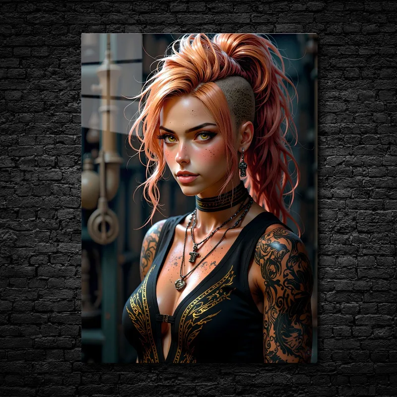 CruArt Fierce Rebellion Metal Print showing detailed portrait with vibrant colors on glossy aluminum