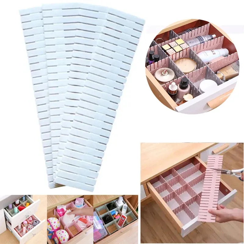 Kicklo Adjustable Drawer Organizer Board dividers in blue inside drawer